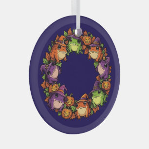 Whimsical Wreath Adorned With Toads Jackolanterns Glass Ornament
