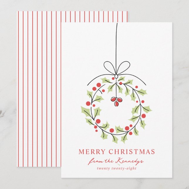 Whimsical Wreath Christmas Holiday Card (Front/Back)
