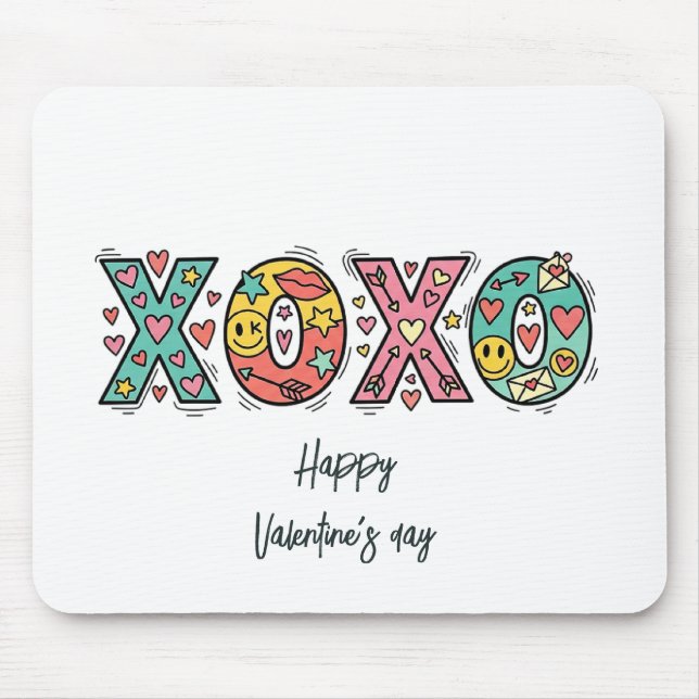 Whimsical "XOXO"Hearts Happy Valentine's Day  Mouse Pad (Front)