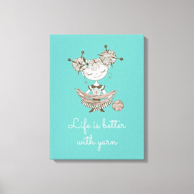 Whimsical Yarn Lover Girl Canvas Print (Front)