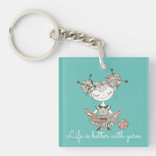 Whimsical Yarn Lover Girl   Keychain