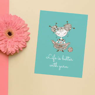 Whimsical Yarn Lover Girl Postcard