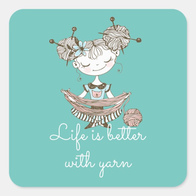 Whimsical Yarn Lover Girl  Square Sticker (Front)
