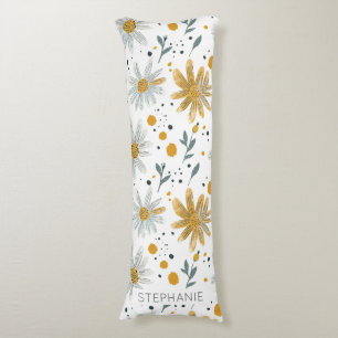 Whimsical Yellow and White Floral Pattern Body Pillow