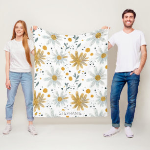 Whimsical Yellow and White Floral Pattern Fleece Blanket