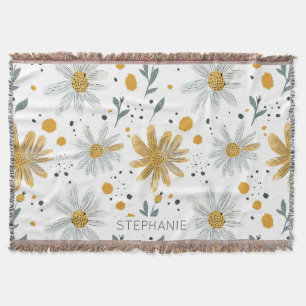 Whimsical Yellow and White Floral Pattern Throw Blanket