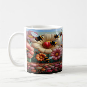 Whimsical Yellow Bee Mine Valentine’s Floral Print Coffee Mug