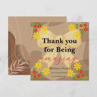 Whimsical Yellow Bow & Red Floral Thank You Card