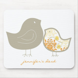 Whimsical Yellow Damask Mom And Cute Baby Chick Mouse Pad