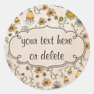whimsical yellow flowers on pink classic round sticker