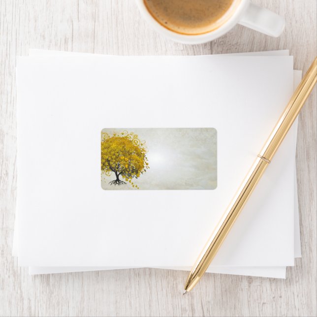 Whimsical Yellow Golden Rod Heart Leafed Tree Label (Insitu)