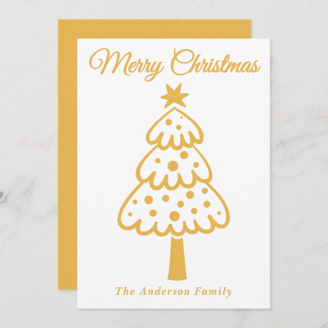 Whimsical Yellow Hand Drawn Christmas Tree Holiday Card (Front/Back)