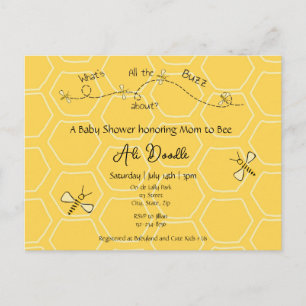 Whimsical Yellow Honey "Mommy to Bee" Baby shower Invitation Postcard