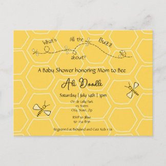 Whimsical Yellow Honey "Mommy to Bee" Baby shower Invitation Postcard