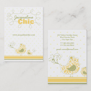 Whimsical Yellow Mommy And Baby Bird Damask Swirls Business Card