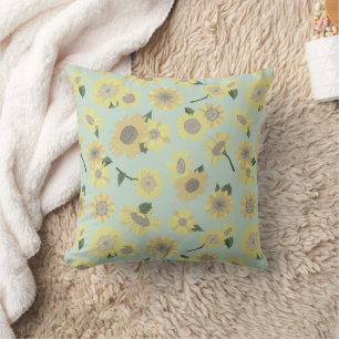 Whimsical Yellow Orange Blue Painted Sunflower Throw Pillow