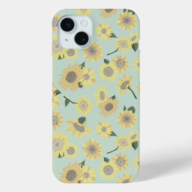 Whimsical Yellow Orange Teal Painted Sunflower Case-Mate iPhone Case (Back)