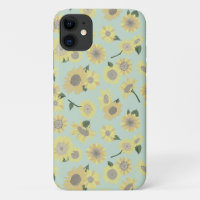 Whimsical Yellow Orange Teal Painted Sunflowers