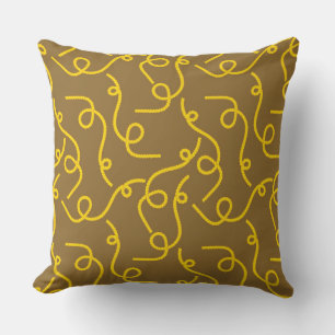 Whimsical Yellow Rope Patterns on Brown Back Throw Pillow