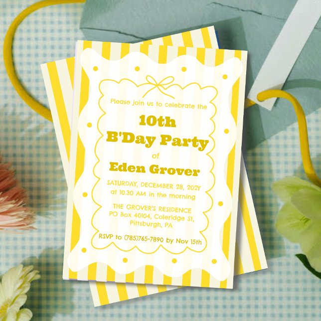 Whimsical Yellow Stripes Birthday Invitation (Creator Uploaded)