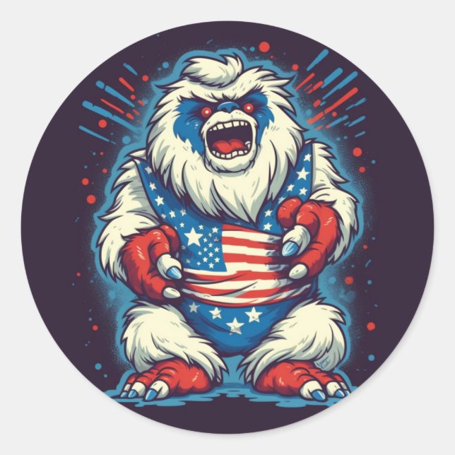 Whimsical Yeti Patriotic Sticker (Front)