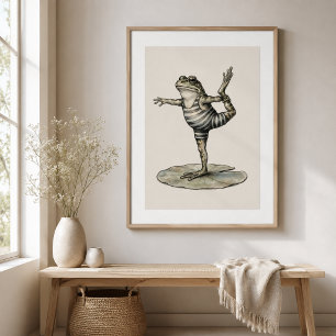 Whimsical Yoga Frog on Lily Pad Poster