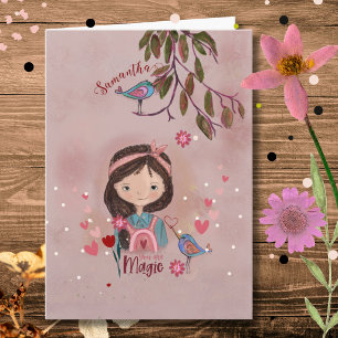 Whimsical You Are Magic - Girl & Birds Birthday Card