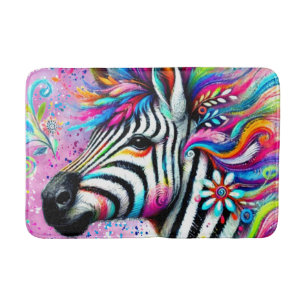 Whimsical Zebra Floral Pink Teal Green Daisy Bath Mat