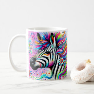 Whimsical Zebra Floral Pink Teal Green Daisy  Coffee Mug