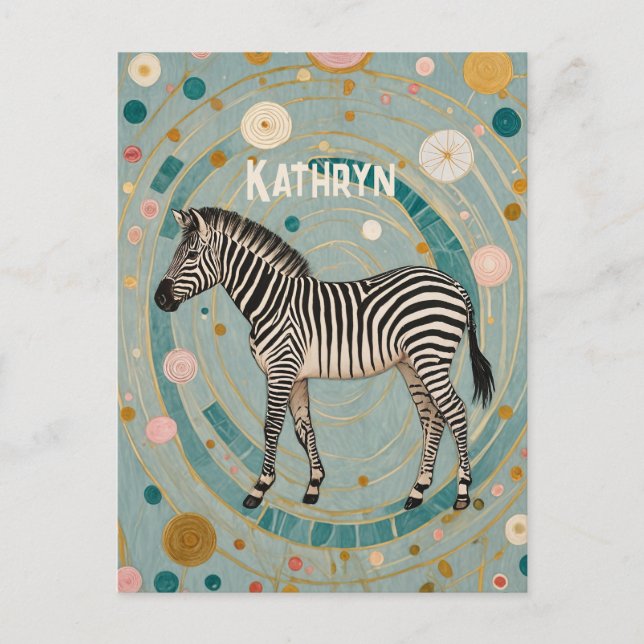 Whimsical Zebra Personalized Postcard (Front)