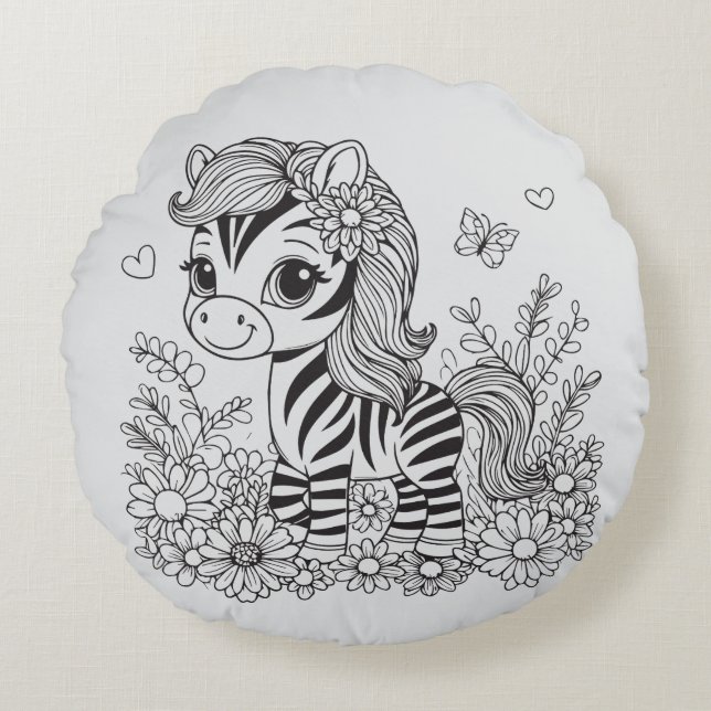 Whimsical Zebra Round Pillow (Front)