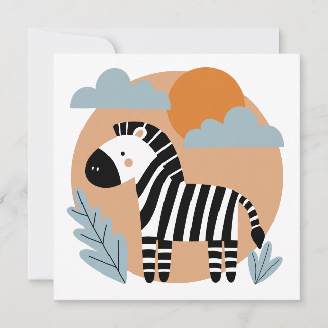 Whimsical Zebra Scandinavian Influenced Card (Front)