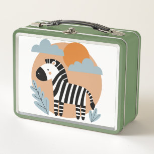 Whimsical Zebra Scandinavian Influenced Metal Lunch Box