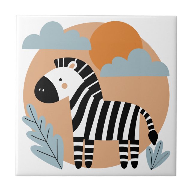 Whimsical Zebra Scandinavian Influenced Tile (Front)