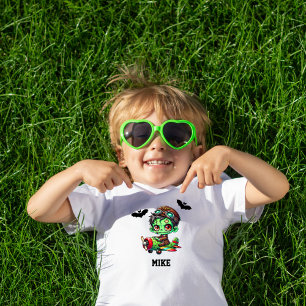 Whimsical Zombie Airplane Bat Watercolor Halloween Baby T-Shirt