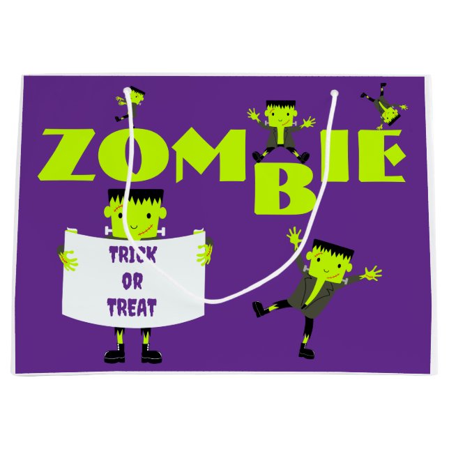Whimsical Zombie Party Halloween Trick or Treat Large Gift Bag (Front)