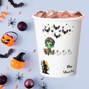 Whimsical Zombie Pilot Airplane Cute Ghosts & Bats Paper Cups