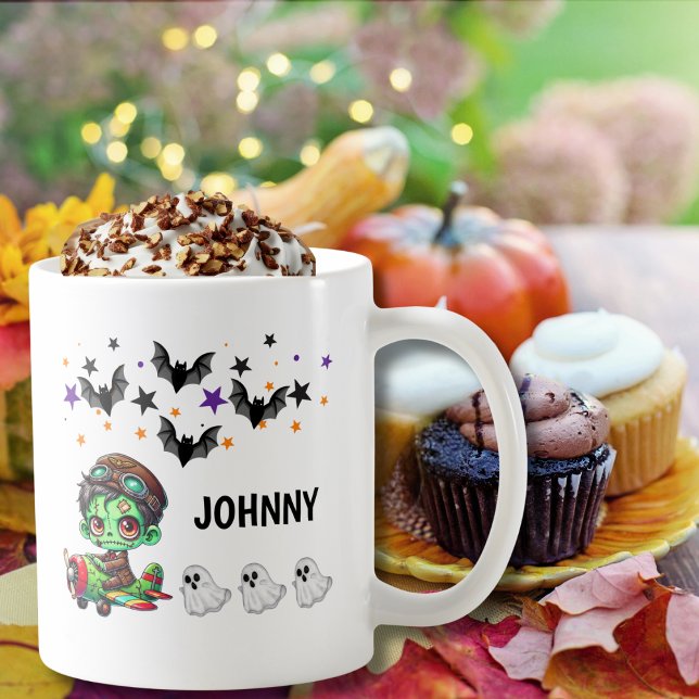 Whimsical Zombie Pilot & Airplane Funny Halloween  Coffee Mug (Creator Uploaded)