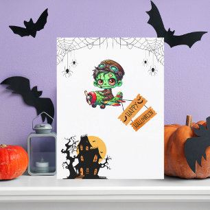 Whimsical Zombie Pilot Airplane Kids Halloween Postcard