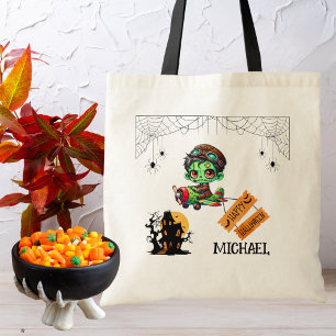 Whimsical Zombie Pilot Airplane Kids Halloween Tote Bag