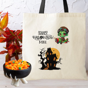 Whimsical Zombie Pilot Airplane Kids Halloween Tote Bag