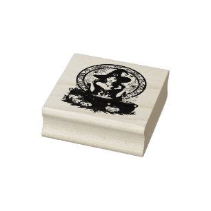 Whimsically Enchanting Witch With Spiders Rubber Stamp