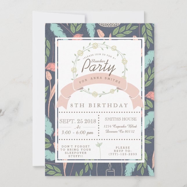 Whimsically Floral Slumber Party Invite (Front)