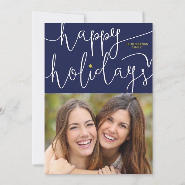 Whimsically Scripted Happy Holidays Photo Card (Front)