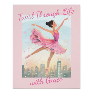 WhimsicalTwirling Ballerina Over City Lights Poster
