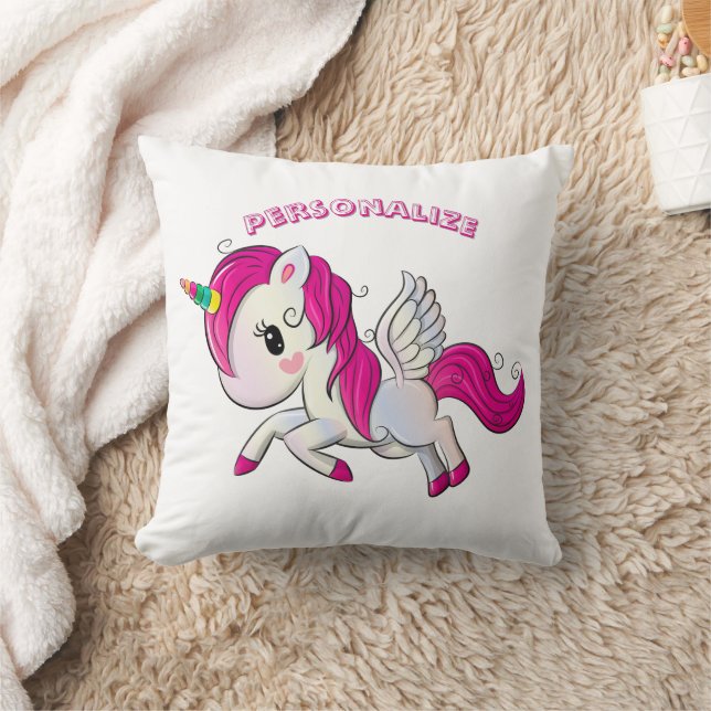 Whimsicle Flying Unicorn Pegasus Rainbow Horn Throw Pillow (Blanket)