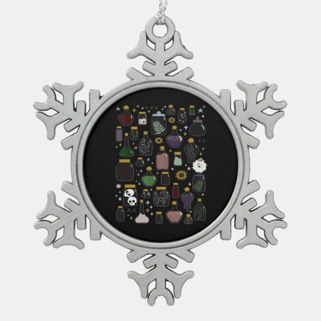 Whimsigoth Apothecary Classic Snowflake Pewter Christmas Ornament (Front)