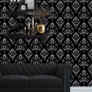 Whimsigoth Black and Silver Detailed Wallpaper