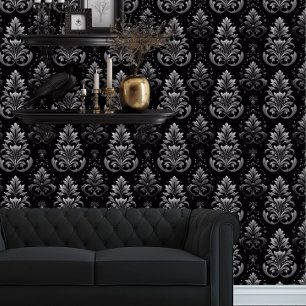 Whimsigoth Black and Silver Intricate Wallpaper