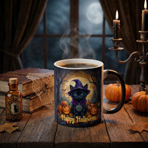 Whimsigoth Black Cat Algiz Rune Halloween Magic Mug